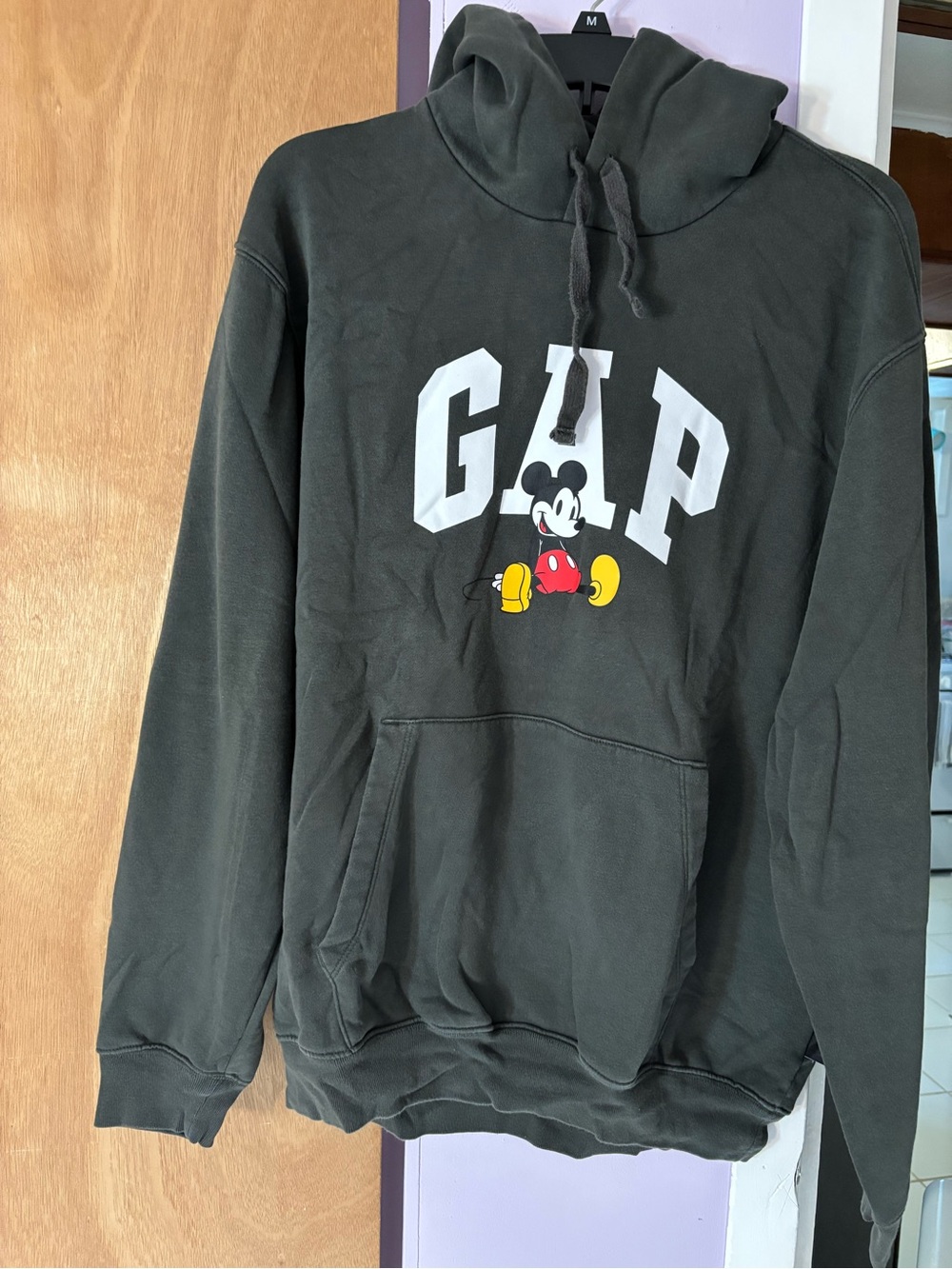 Disney Men's Dark Gray Crewneck Hoodie with Mickey & White GAP Logo